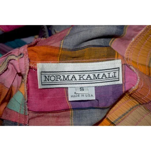 Norma Kamali Vintage 80s Rainbow Plaid Madras Ruffle Skirt Cottagecore Boho S M - Picture 6 of 9
